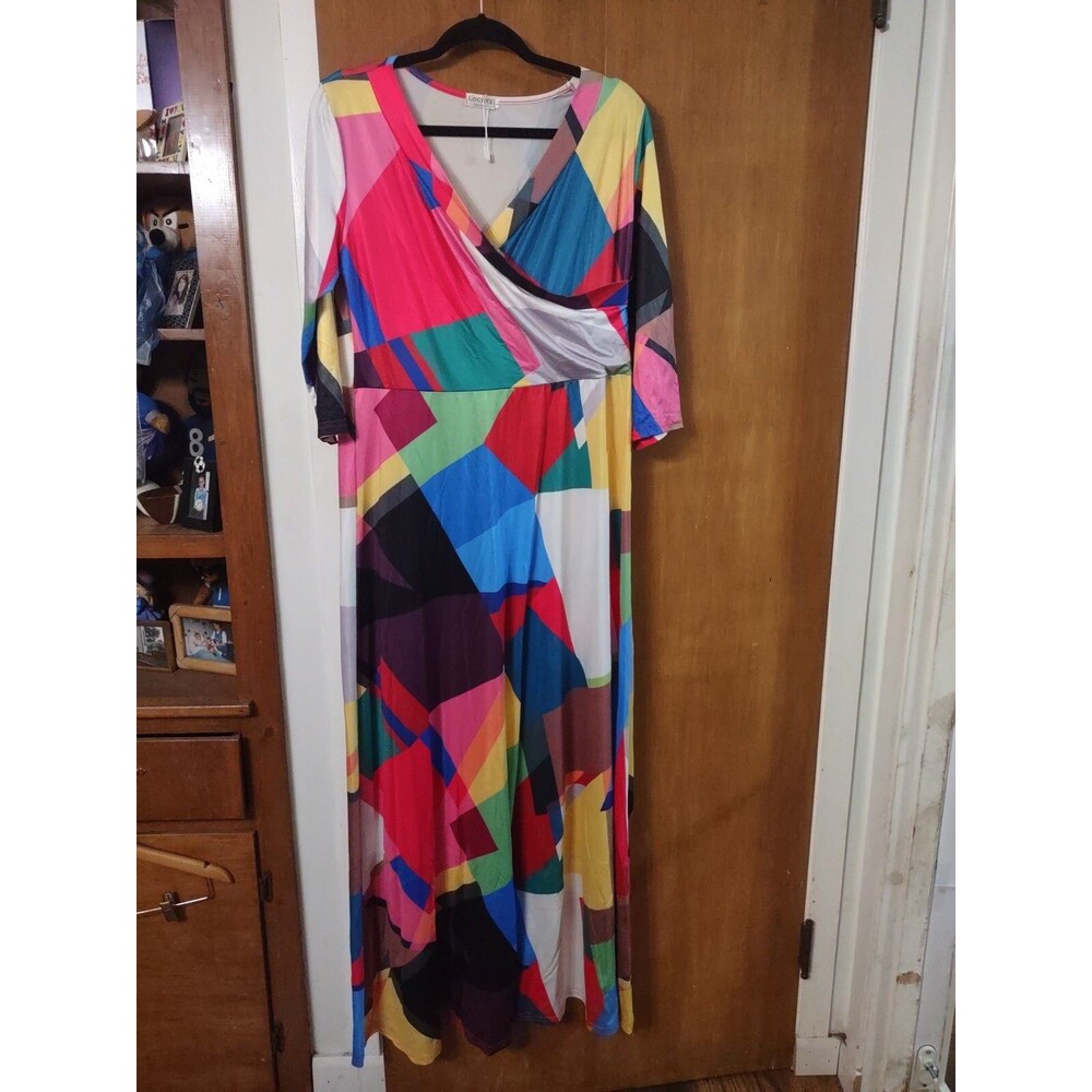 Locryz Multicolor Rainbow Womens Long Dress Size Large Polyester